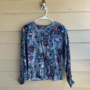 Tangent Floral Long Sleeve Top - Size Small - Vintage Modest Casual
